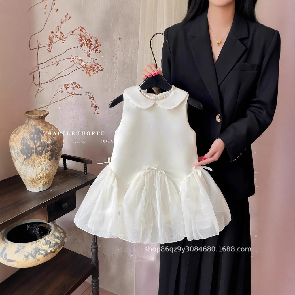 跨境新款女童背心连衣裙韩版女宝周岁生日娃娃领礼服公主裙洋气