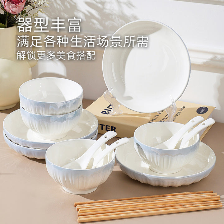 洛可可高颜值餐盘陶瓷盘子家用碗碟套装高级感高温烤花碟子菜盘