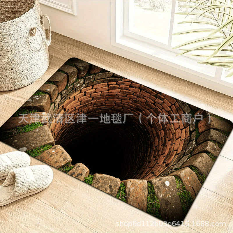 跨境temu代发3D视觉错觉入户玄关水晶绒地垫进门门垫耐脏耐磨地垫