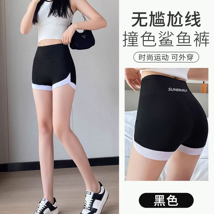 运动薄款不卷边安全裤女防走光高腰收腹提臀无痕打底鲨鱼短裤女夏