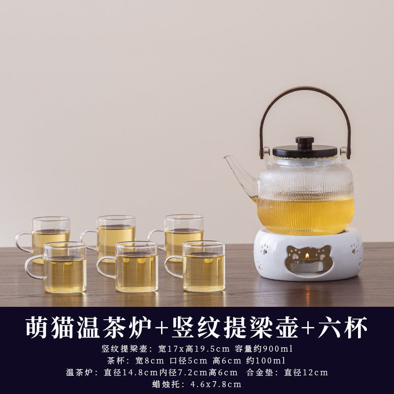 水果茶壶茶杯耐热玻璃花茶壶套装蜡烛加热下午茶休闲厅美容院茶具