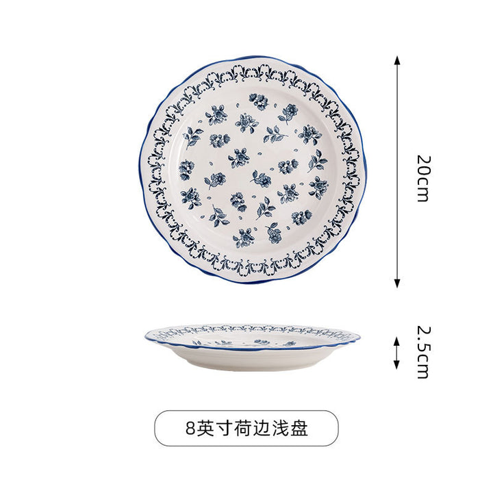 复古蓝花系列餐具陶瓷家用釉下彩高级感复古圆盘家用碗碟盘套装