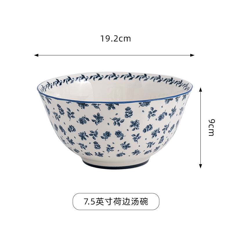 复古蓝花系列餐具陶瓷家用釉下彩高级感复古圆盘家用碗碟盘套装