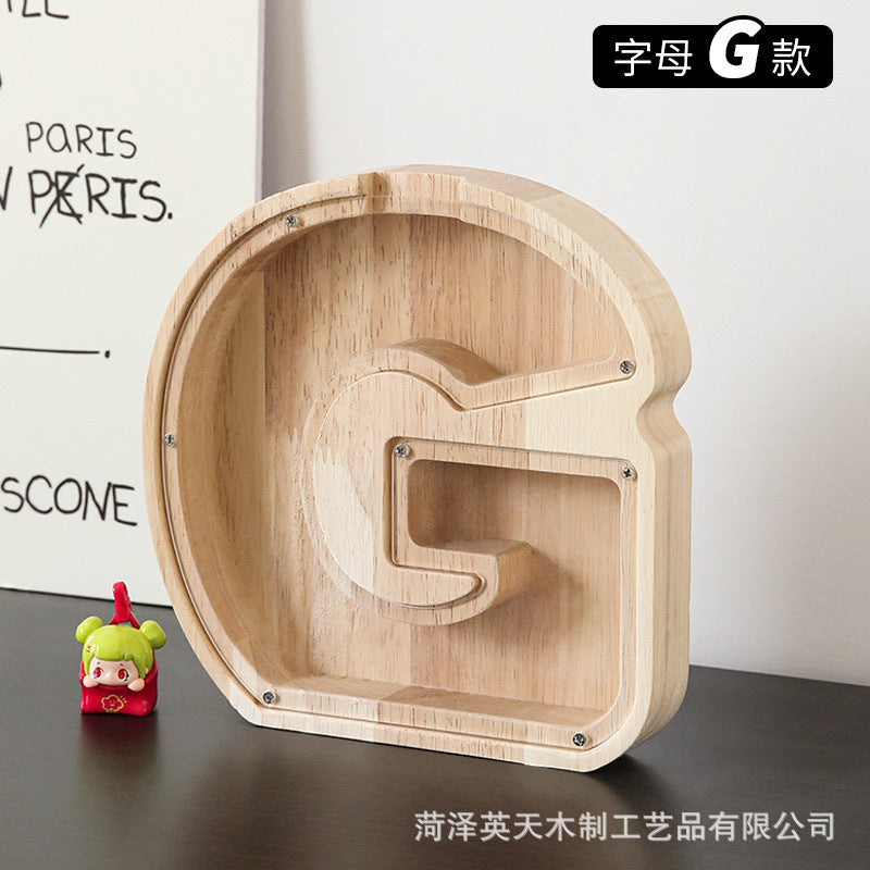 现货木质26个英文字母储蓄罐儿童小玩具收纳盒透明亚克力存钱罐子