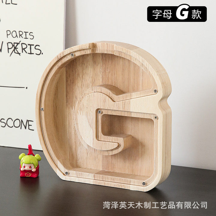 现货木质26个英文字母储蓄罐儿童小玩具收纳盒透明亚克力存钱罐子