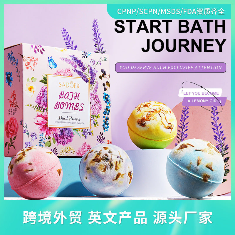 全英文SADOER浴盐球 沐浴温和亲肤干花香氛沐浴球跨境外贸批发