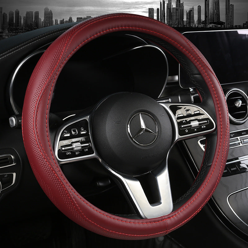 Car Genuine Leather Steering Wheel Cover Summer All Season Universal Cowhide Breathable Non Slip Durable Unise