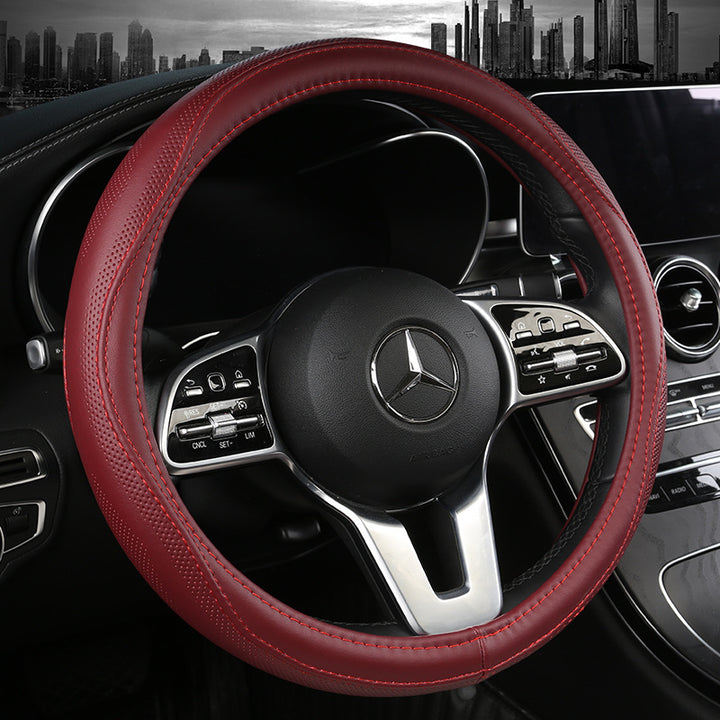Car Genuine Leather Steering Wheel Cover Summer All Season Universal Cowhide Breathable Non Slip Durable Unise