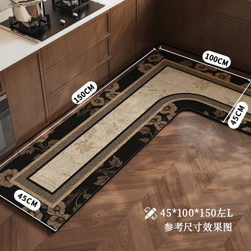 跨境出口厨房地垫一体l型复古风软硅藻泥地垫吸水速干防滑脚踏垫