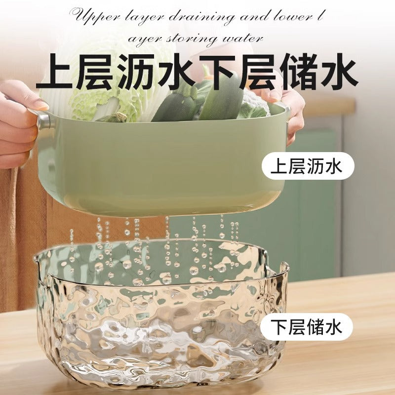 双层洗菜盆沥水篮六件套厨房客厅家用洗水果盘简约塑料淘菜菜篮子