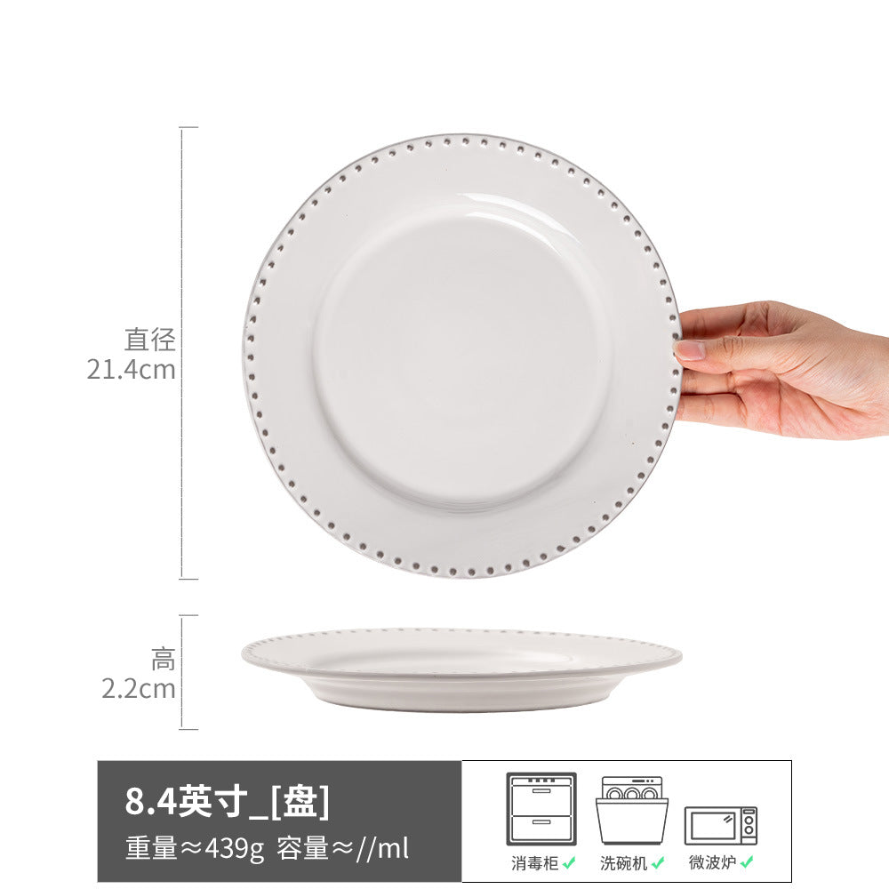 盘子菜盘家用陶瓷餐具圆形餐盘高颜值碟子水果盘日式复古浅盘批发