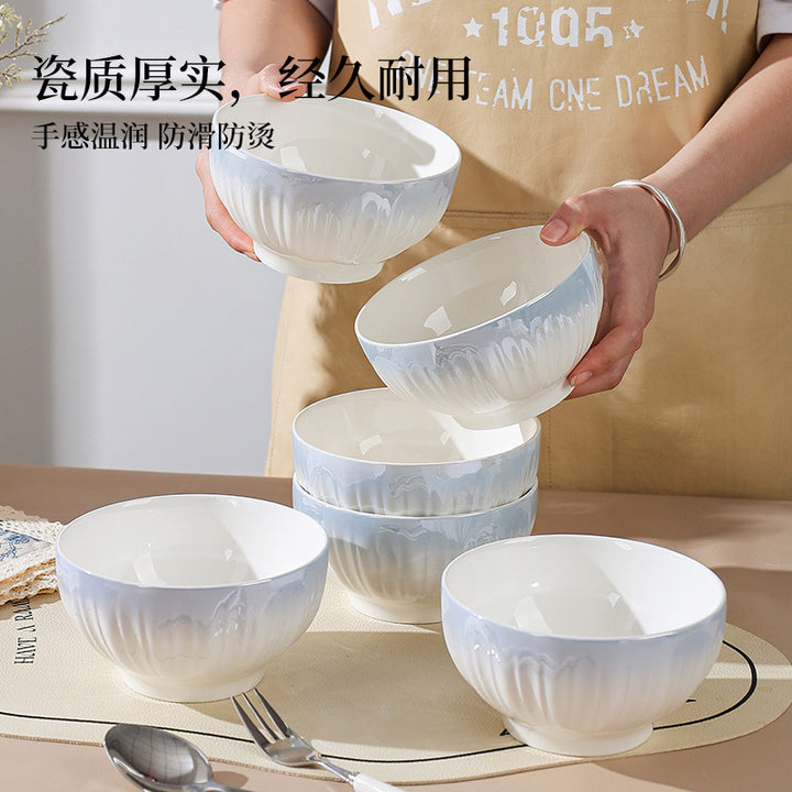 洛可可渐变蓝餐具套装汤碗饭碗简约高温烤花陶瓷碗家用碗碟套装