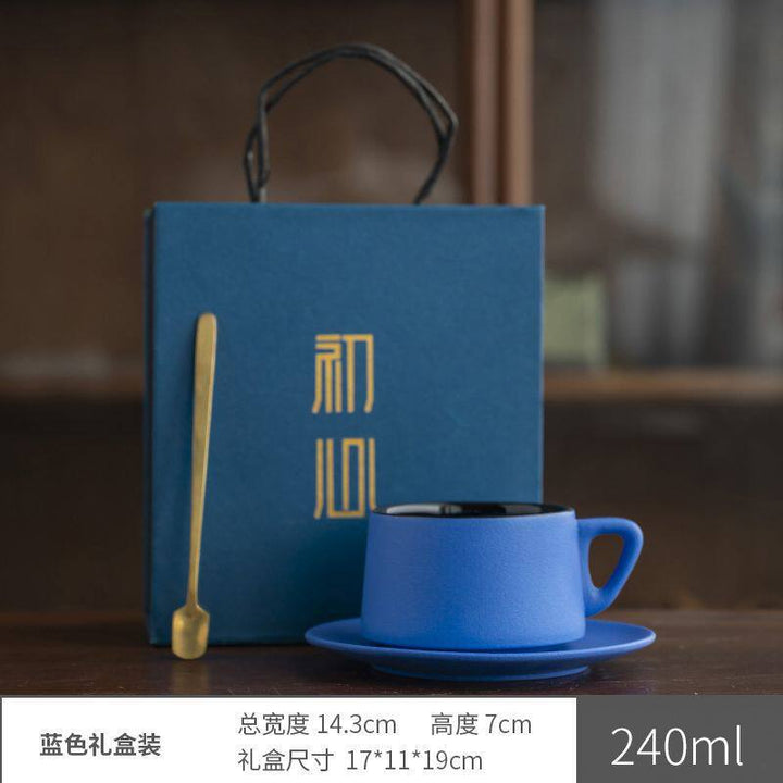 陶瓷咖啡杯碟套装高颜值粗陶渐变马克杯轻奢家用餐厅拉花杯水杯子