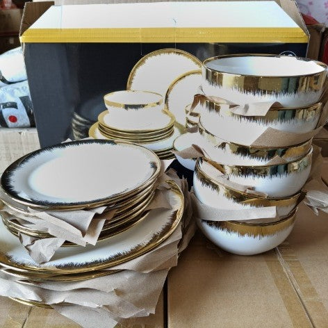 碗碟套装家用碗盘子一套餐具高级感北欧轻奢金边陶瓷餐具