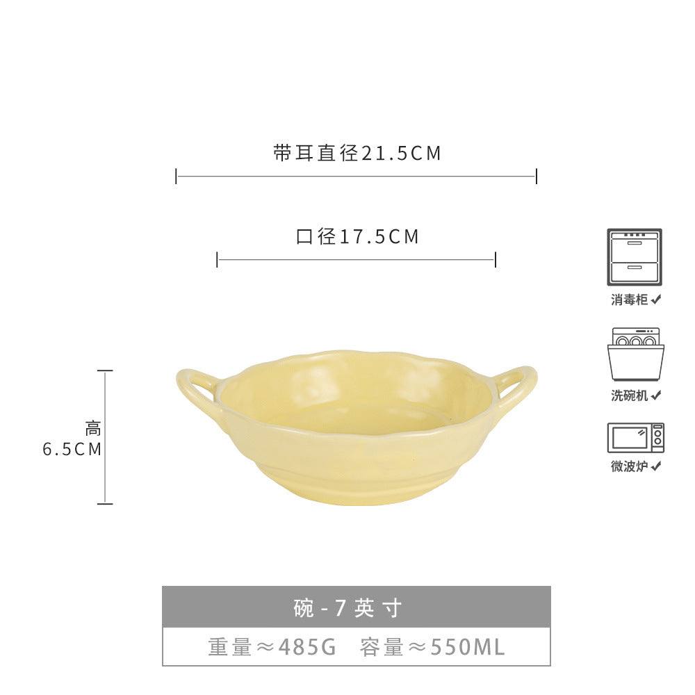 复古双耳陶瓷碗面碗酸奶碗双耳碗圆形菜碗汤碗日式碗餐具批发窑变