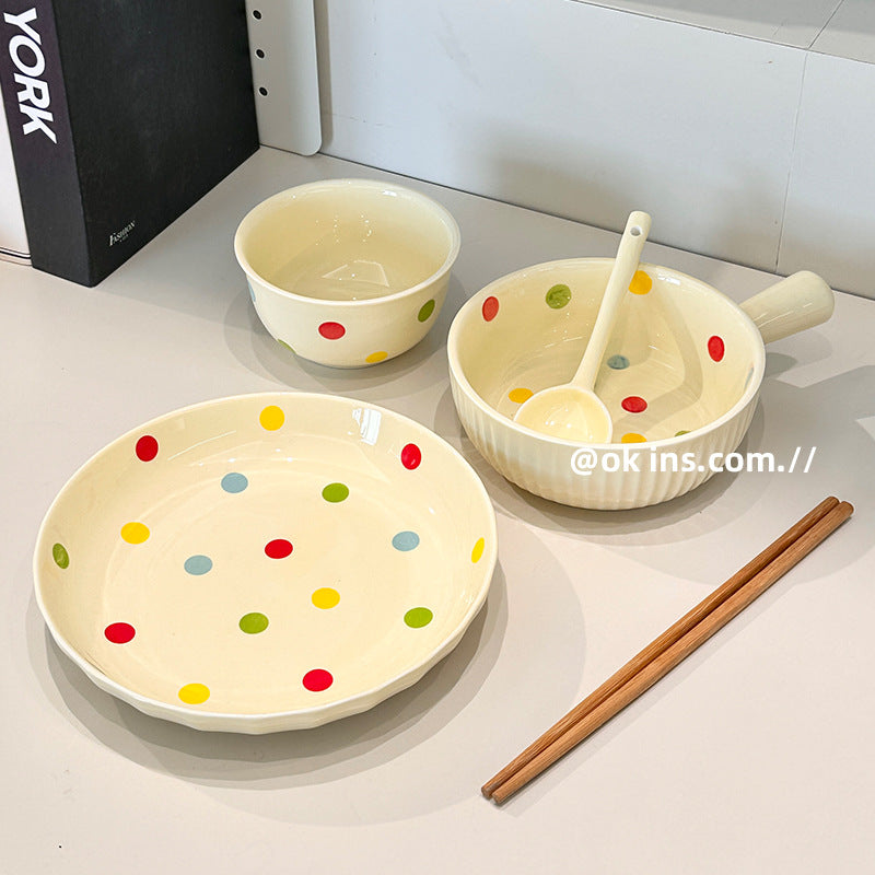 波点可爱陶瓷餐具组合套装碗碟米饭碗一人食碗盘套装家用筷子勺子