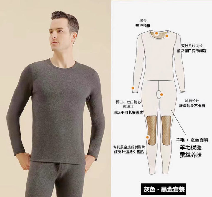 黑金锁温石墨烯男女保暖内衣德绒黑金贴片沸腾衣发热秋衣保暖套装