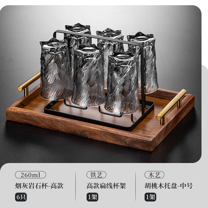 家用水杯套装复古浮雕冰川玻璃杯子水杯高级感茶水杯啤酒杯子
