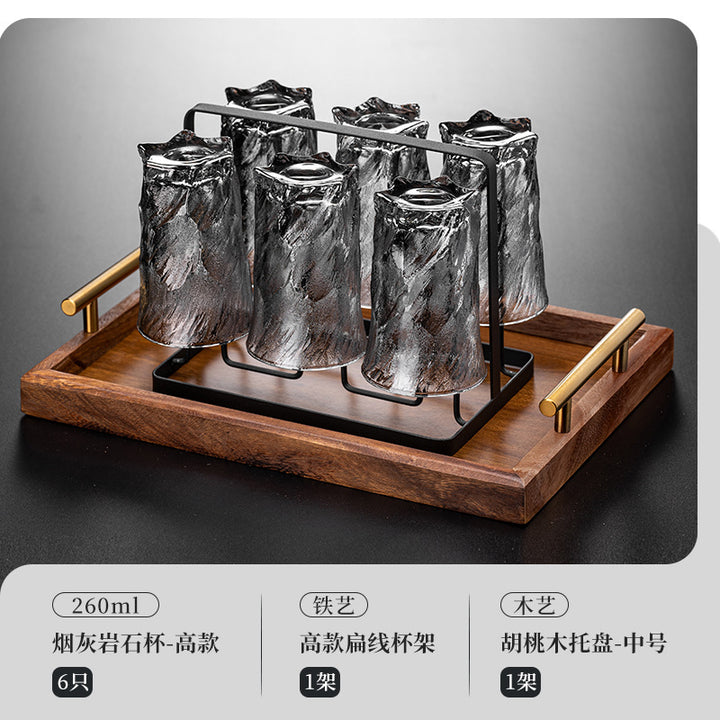 家用水杯套装复古浮雕冰川玻璃杯子水杯高级感茶水杯啤酒杯子
