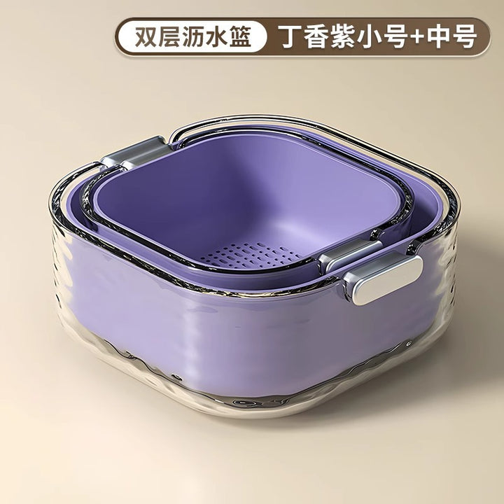 双层洗菜盆沥水篮六件套厨房客厅家用洗水果盘简约塑料淘菜菜篮子