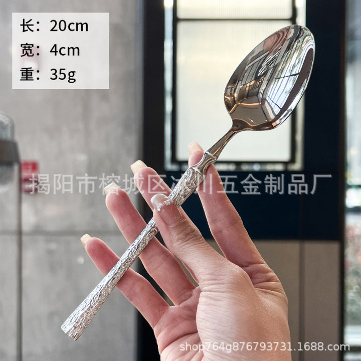 欧式轻奢小蛮腰 304不锈钢锤纹刀勺叉家用餐厅餐匙牛排意面三件套