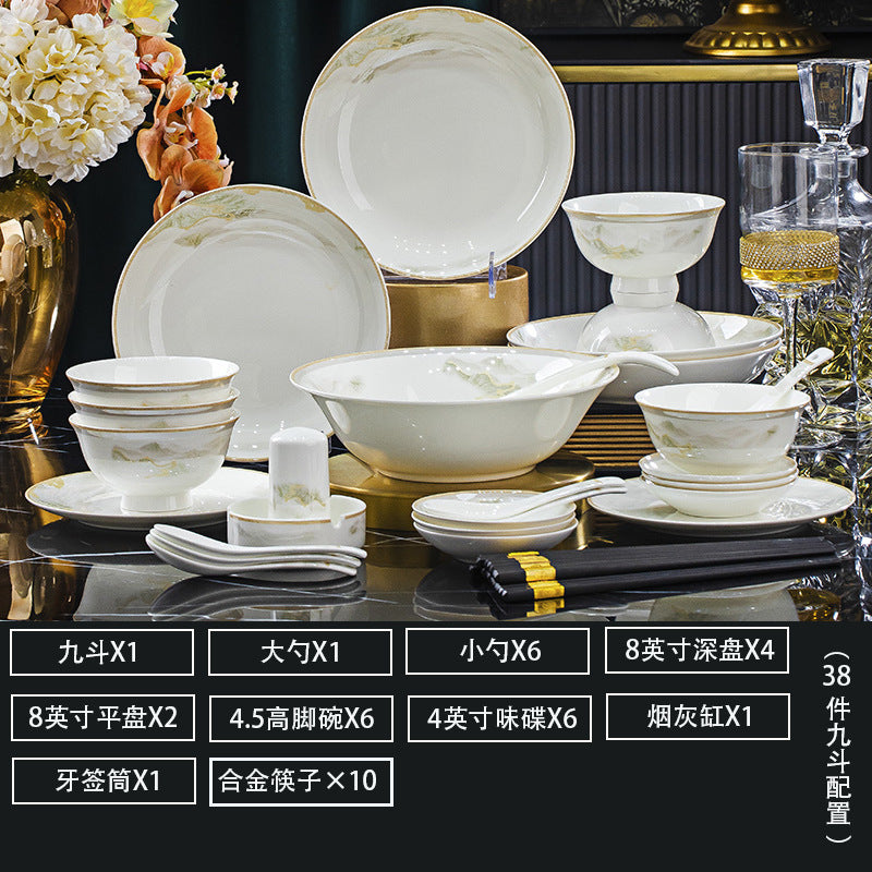 景德镇陶瓷餐具批发网红碗盘碟套装高温骨瓷餐具家用结婚乔迁礼品