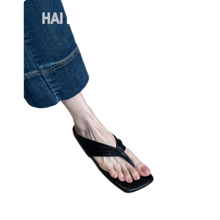 软皮版~法式人字拖鞋女夏外穿新款百搭沙滩鞋休闲平底夹趾凉拖鞋