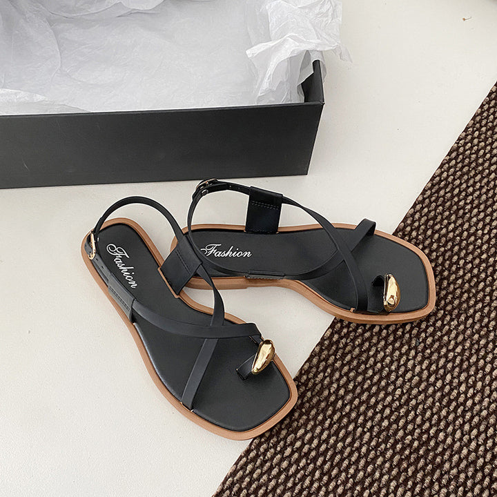 Women's Toe-Ring Flat Roman Sandals – Summer Casual Beach Slippers