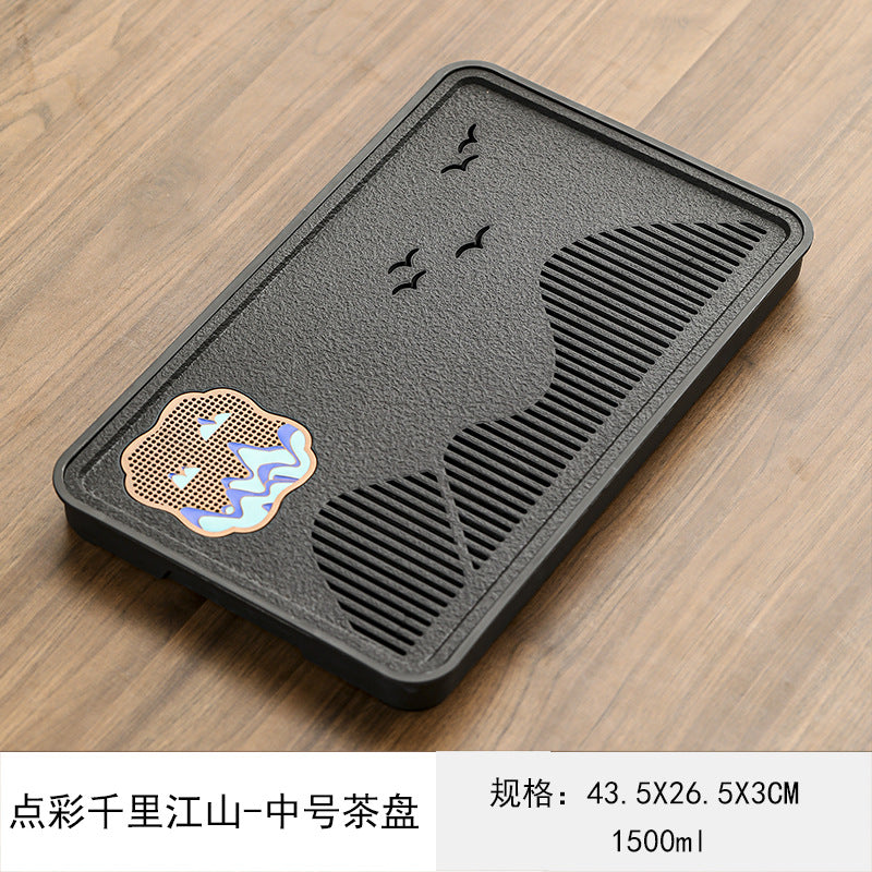 2024新款乌金磁石茶盘家用简约长方形茶具托盘功夫茶具套装干泡台