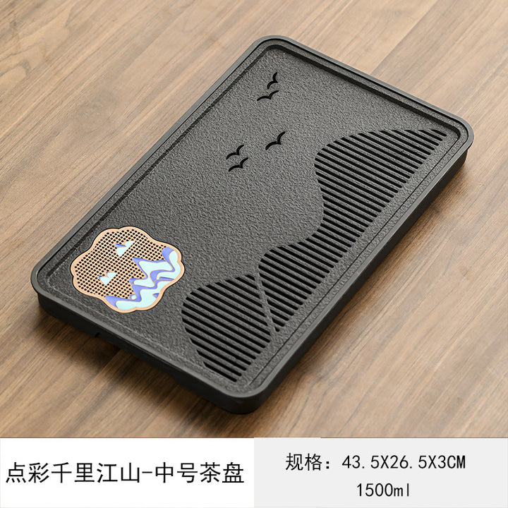 2024新款乌金磁石茶盘家用简约长方形茶具托盘功夫茶具套装干泡台