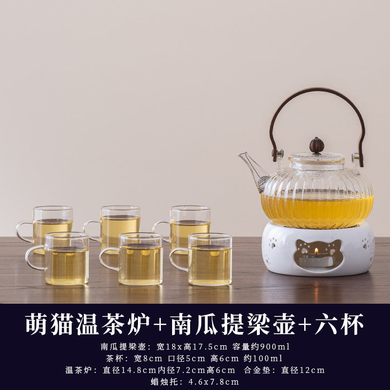 水果茶壶茶杯耐热玻璃花茶壶套装蜡烛加热下午茶休闲厅美容院茶具