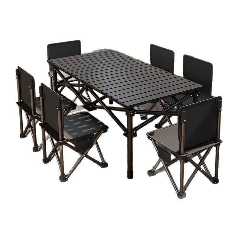 Outdoor Camping Folding Table & Chair Set – Portable Picnic Egg Roll Table Complete Kit