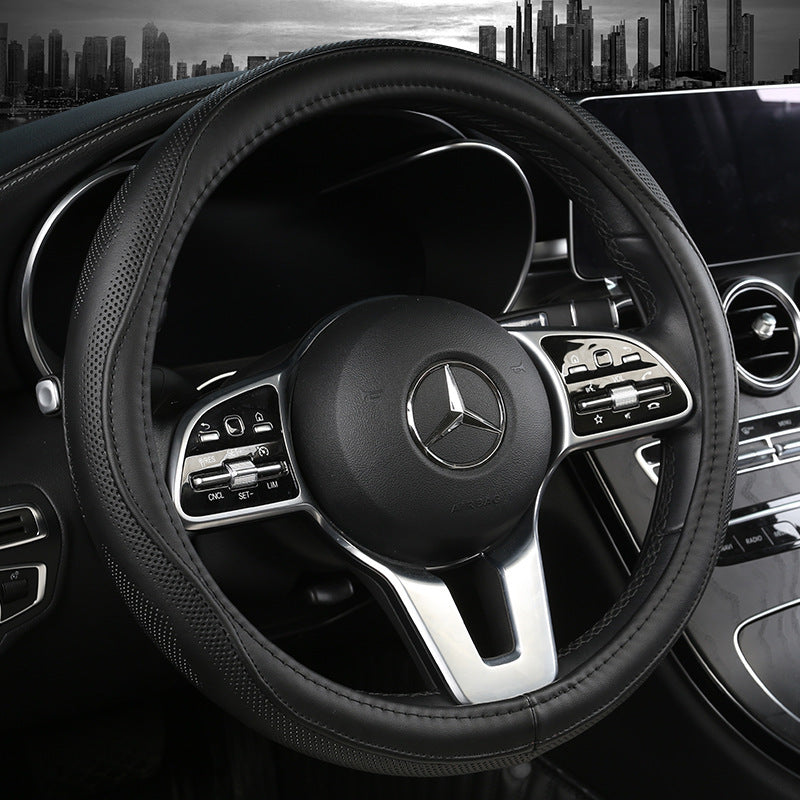 Car Genuine Leather Steering Wheel Cover Summer All Season Universal Cowhide Breathable Non Slip Durable Unise