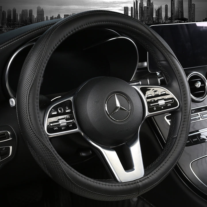 Car Genuine Leather Steering Wheel Cover Summer All Season Universal Cowhide Breathable Non Slip Durable Unise