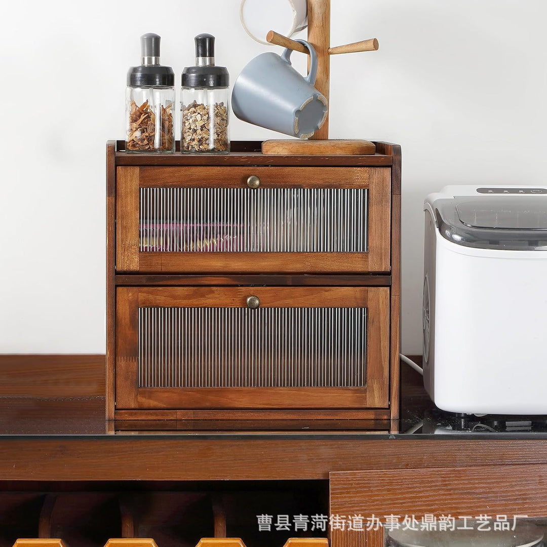 面包盒实木双层松木厨房面包储藏箱翻盖式木质糕点甜品收纳餐具盒