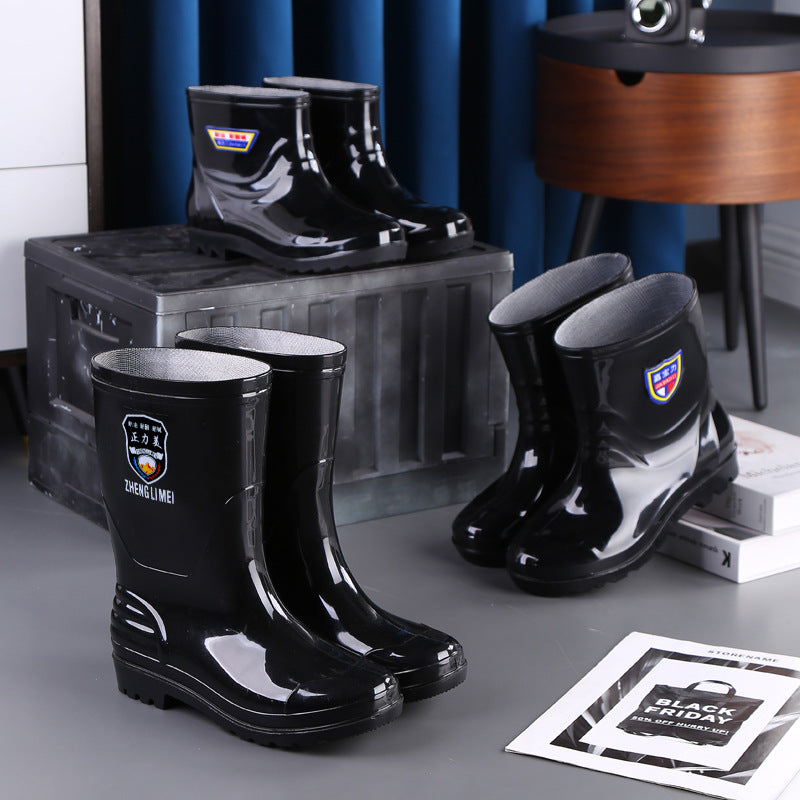 Men's Waterproof Anti-Slip Rain Boots – Thickened Fleece-Lined Work Safety Boots