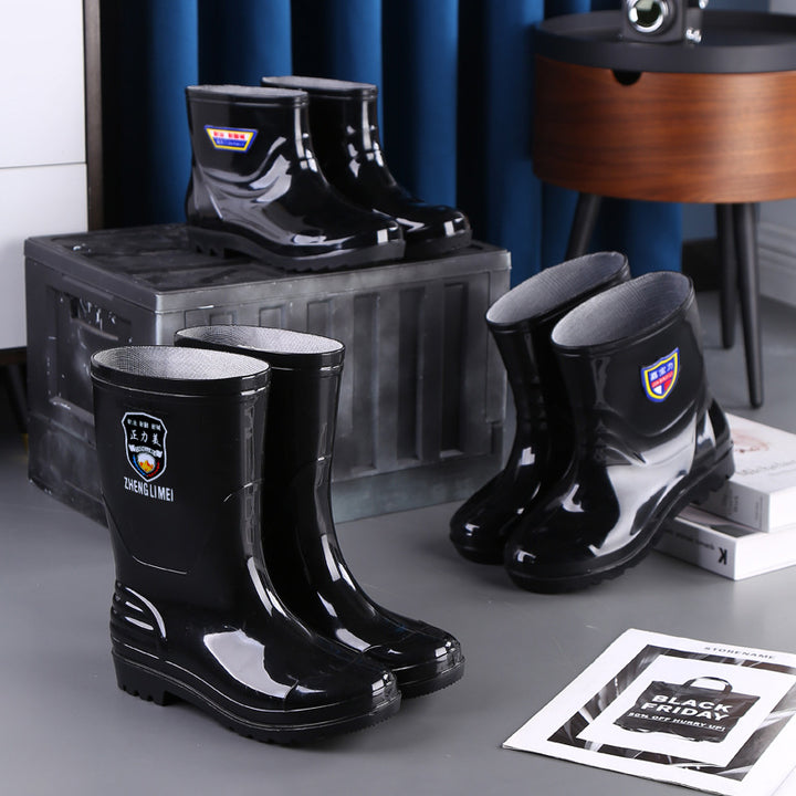 Men's Waterproof Anti-Slip Rain Boots – Thickened Fleece-Lined Work Safety Boots