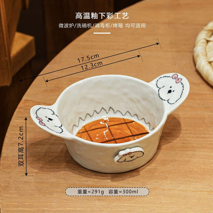 焦糖小狗餐具家用釉下彩陶瓷碗盘套装特别好看的盘子西餐盘分格盘