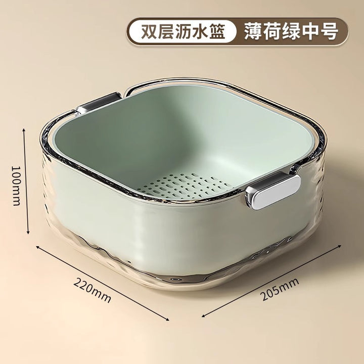 双层洗菜盆沥水篮六件套厨房客厅家用洗水果盘简约塑料淘菜菜篮子