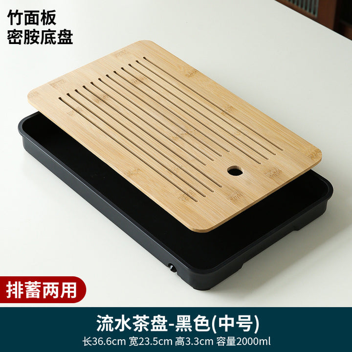 家用简约功夫茶具茶盘套装长方形储水日式密胺竹制小茶台沥水托盘