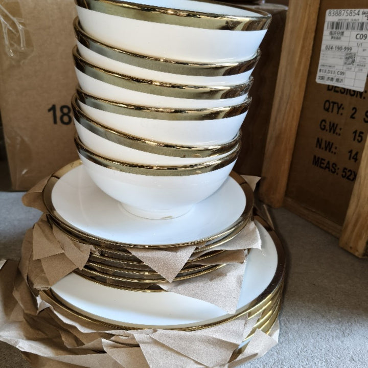 碗碟套装家用碗盘子一套餐具高级感北欧轻奢金边陶瓷餐具