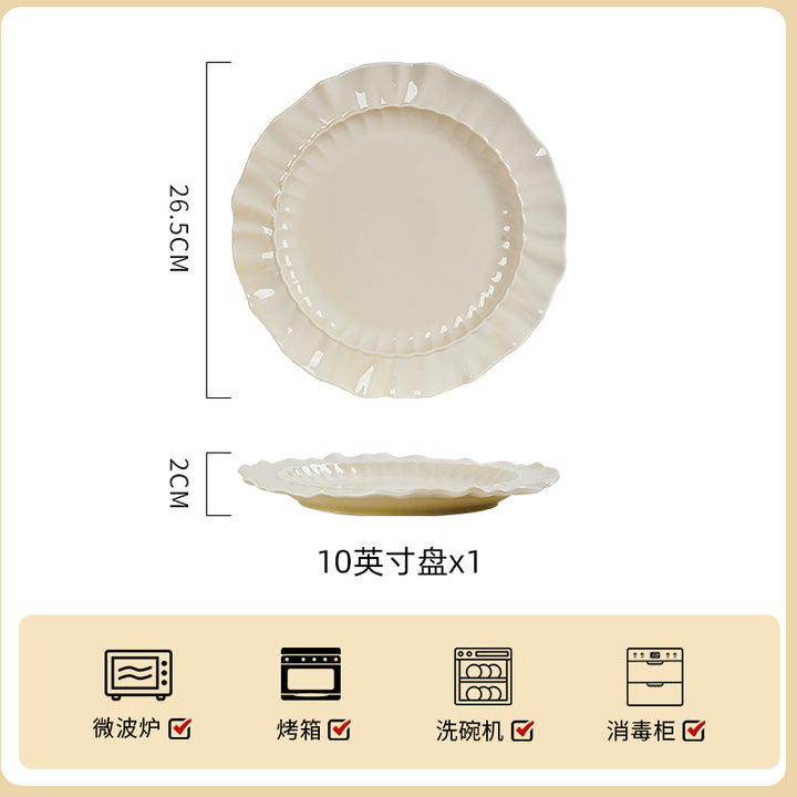 奶油风浮雕陶瓷碗碟套装家用简约新款餐具乔迁盘子碗具高级感