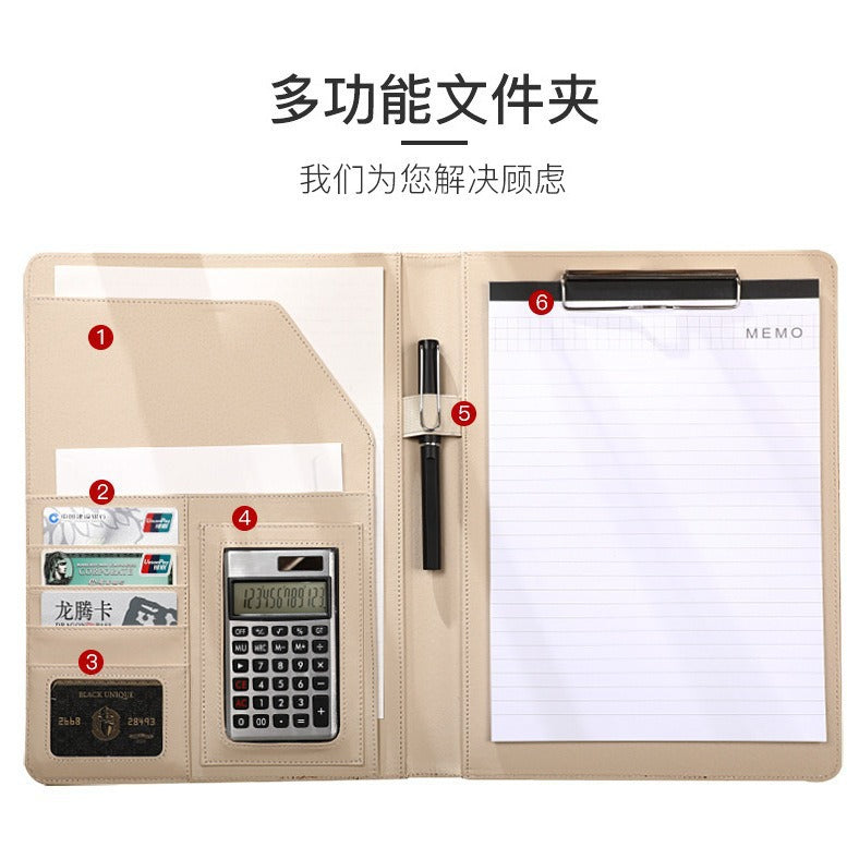 a4文件夹塔扣多功能皮质办公夹可拆卸内置计算器商务经理夹定做