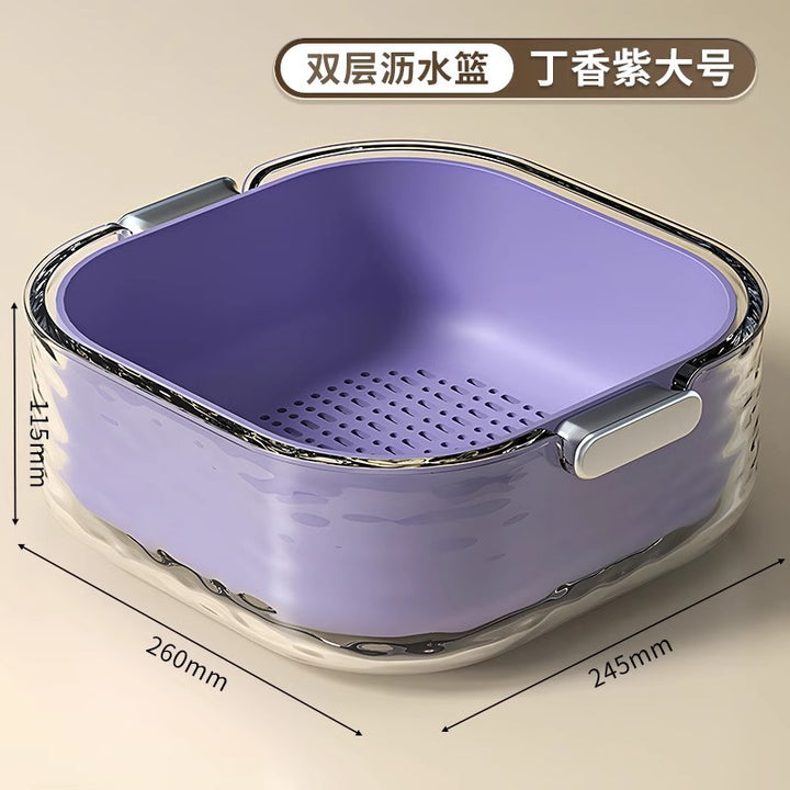 双层洗菜盆沥水篮六件套厨房客厅家用洗水果盘简约塑料淘菜菜篮子