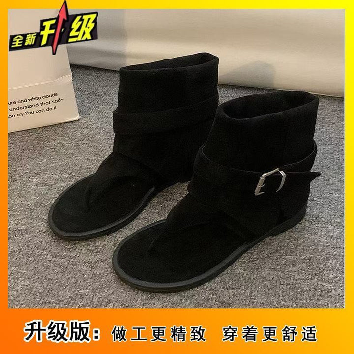 低跟人字夹趾凉鞋女网红裤管夏季短靴软底百搭显瘦凉靴子2025新款