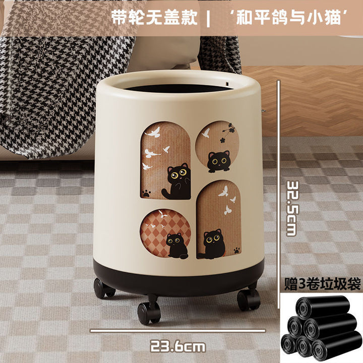 客厅垃圾桶家用大容量中古风厨房卧室可爱高颜值卫生间带滑轮纸篓