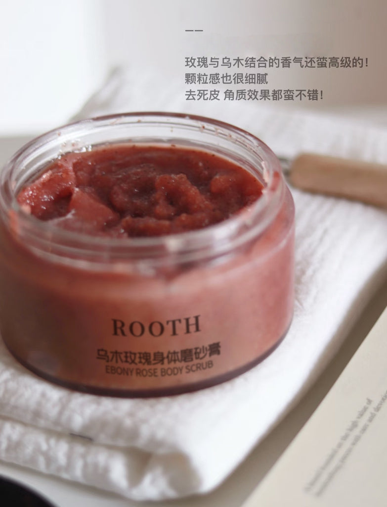 SPA级磨砂膏ROOTH乌木玫瑰磨砂膏沐浴露全身嫩滑去角质鸡皮深层清