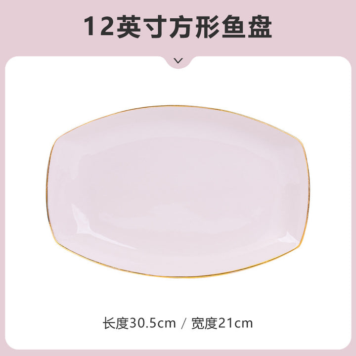 网红高颜值粉色饭碗盘子面碗陶瓷餐具景德镇碗碟套装家用批发自选