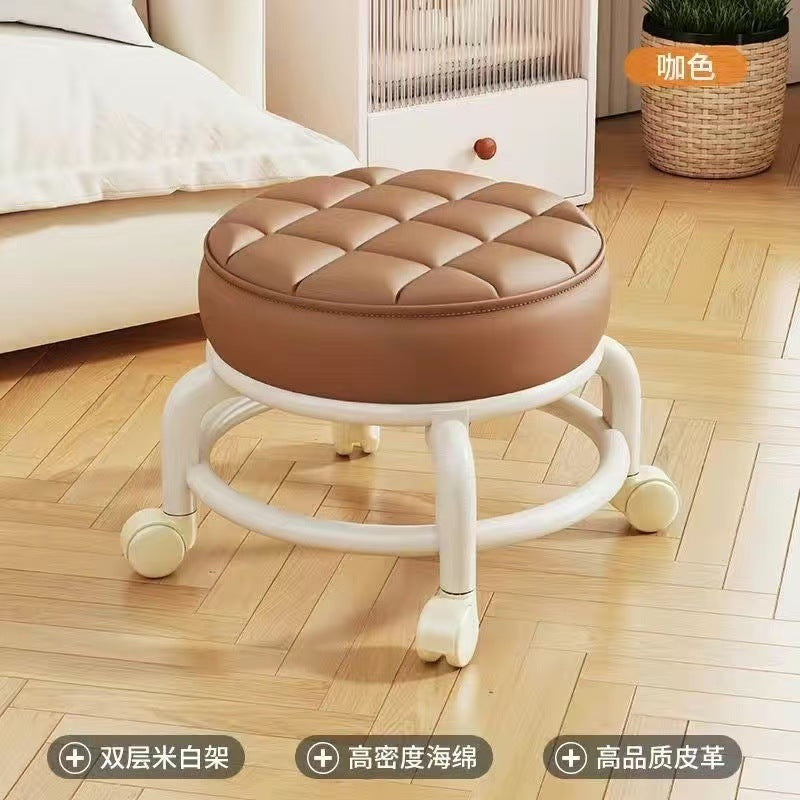 带软包带轮的小凳子家用矮凳子滑轮多功能万向轮门口换鞋凳批发