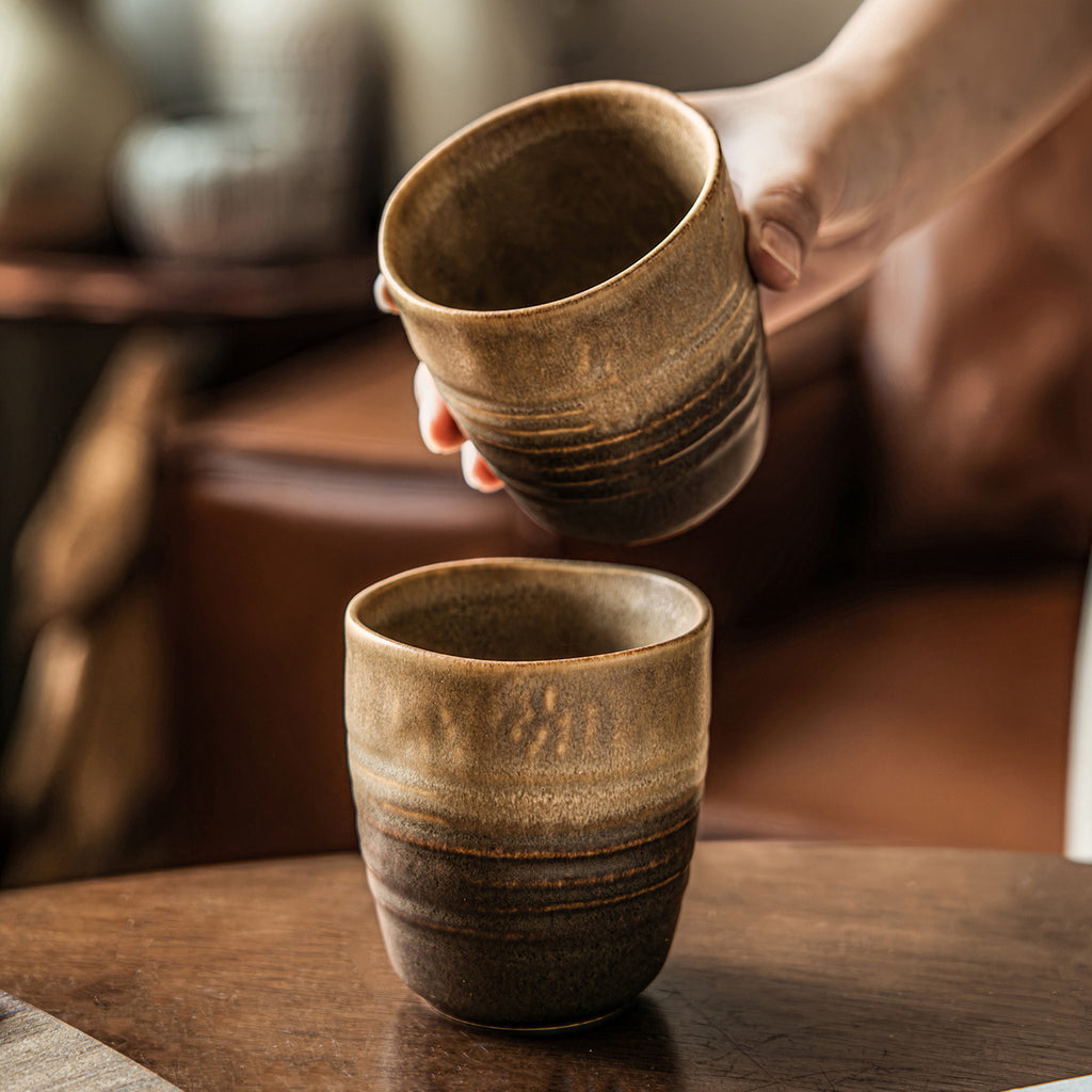 复古侘寂风杯子陶瓷无把杯批发家用日式咖啡杯手握杯茶杯氛围酒杯